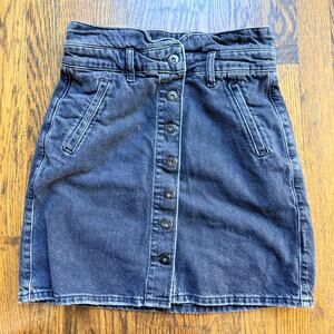 Pilcro Letterpress Anthropologie Black Button Front Denim Mini Skirt Size 2